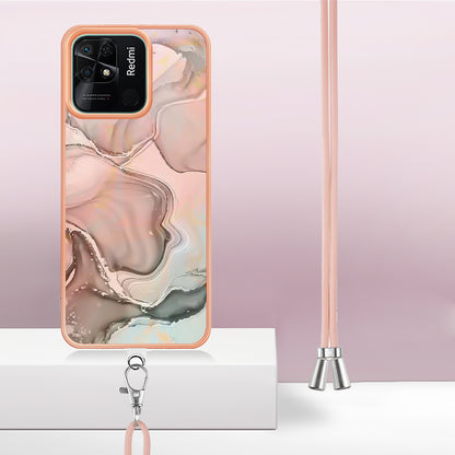YB IMD Series-18 Style E for Xiaomi Redmi 10C 4G Marble Pattern Slim Case Electroplating 2.0mm TPU Phone Cover with Lanyard