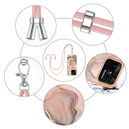 YB IMD Series-18 Style E for Xiaomi Redmi 10C 4G Marble Pattern Slim Case Electroplating 2.0mm TPU Phone Cover with Lanyard