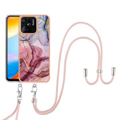 YB IMD Series-18 Style E for Xiaomi Redmi 10C 4G Marble Pattern Slim Case Electroplating 2.0mm TPU Phone Cover with Lanyard