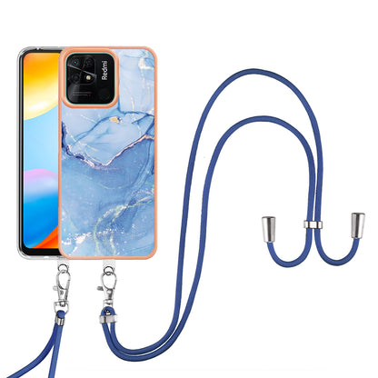 YB IMD Series-18 Style E for Xiaomi Redmi 10C 4G Marble Pattern Slim Case Electroplating 2.0mm TPU Phone Cover with Lanyard
