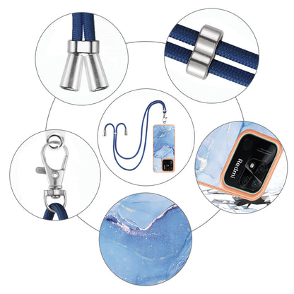 YB IMD Series-18 Style E for Xiaomi Redmi 10C 4G Marble Pattern Slim Case Electroplating 2.0mm TPU Phone Cover with Lanyard