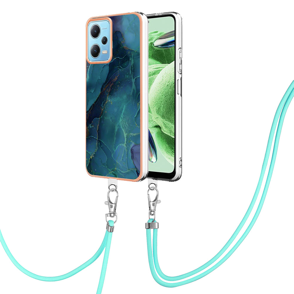 YB IMD Series-18 Style E Phone Case for Xiaomi Redmi Note 12 5G (China) / (India) / (Global) / Poco X5 5G , IMD Marble Pattern 2.0mm TPU Cover with Lanyard