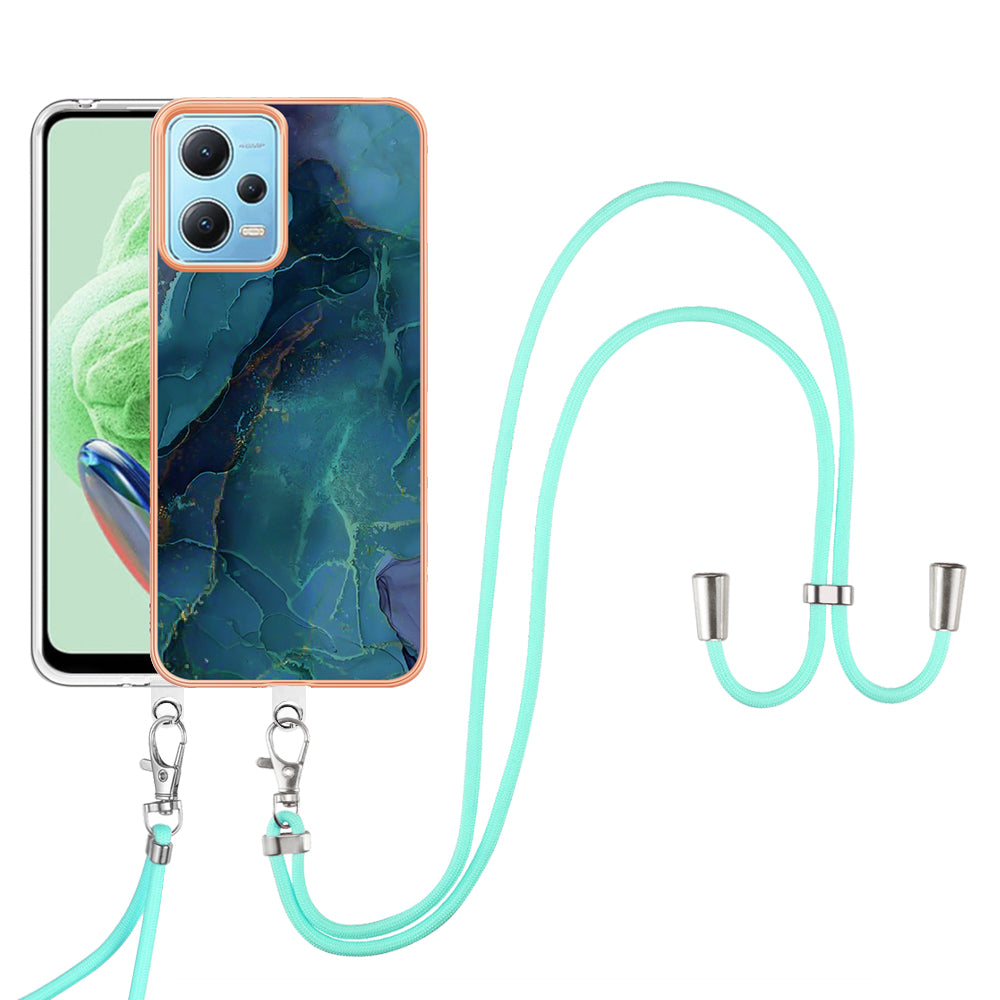 YB IMD Series-18 Style E Phone Case for Xiaomi Redmi Note 12 5G (China) / (India) / (Global) / Poco X5 5G , IMD Marble Pattern 2.0mm TPU Cover with Lanyard