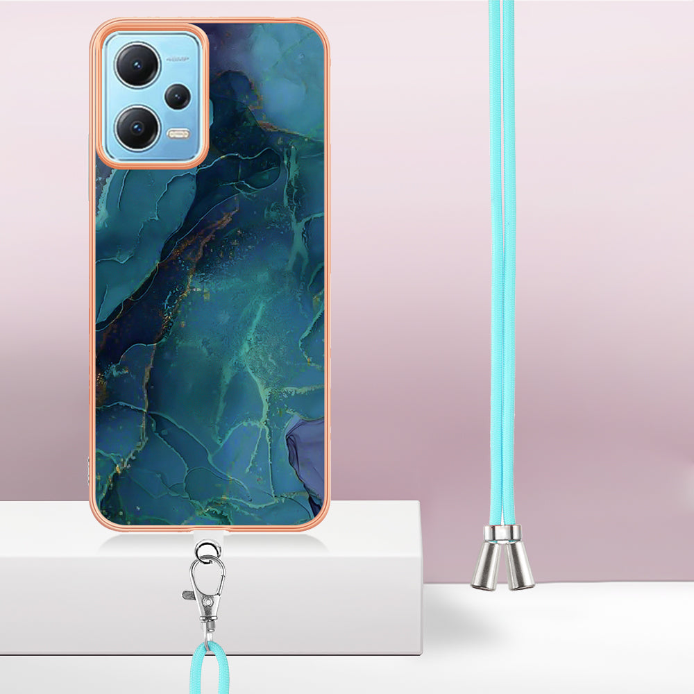 YB IMD Series-18 Style E Phone Case for Xiaomi Redmi Note 12 5G (China) / (India) / (Global) / Poco X5 5G , IMD Marble Pattern 2.0mm TPU Cover with Lanyard
