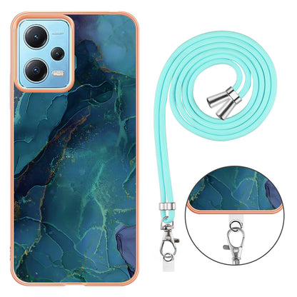 YB IMD Series-18 Style E Phone Case for Xiaomi Redmi Note 12 5G (China) / (India) / (Global) / Poco X5 5G , IMD Marble Pattern 2.0mm TPU Cover with Lanyard
