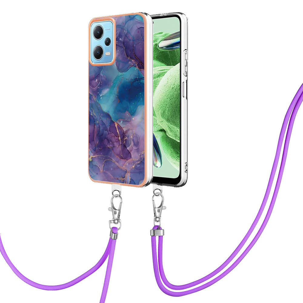 YB IMD Series-18 Style E Phone Case for Xiaomi Redmi Note 12 5G (China) / (India) / (Global) / Poco X5 5G , IMD Marble Pattern 2.0mm TPU Cover with Lanyard
