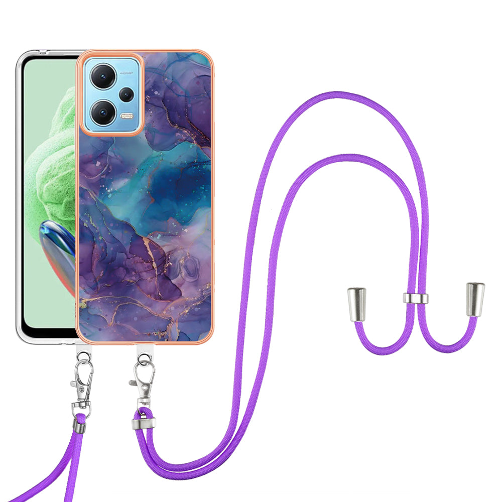 YB IMD Series-18 Style E Phone Case for Xiaomi Redmi Note 12 5G (China) / (India) / (Global) / Poco X5 5G , IMD Marble Pattern 2.0mm TPU Cover with Lanyard