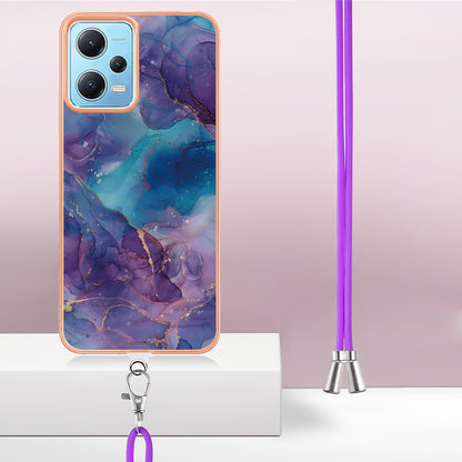 YB IMD Series-18 Style E Phone Case for Xiaomi Redmi Note 12 5G (China) / (India) / (Global) / Poco X5 5G , IMD Marble Pattern 2.0mm TPU Cover with Lanyard