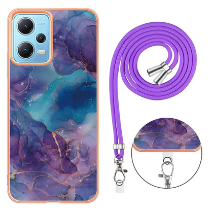 YB IMD Series-18 Style E Phone Case for Xiaomi Redmi Note 12 5G (China) / (India) / (Global) / Poco X5 5G , IMD Marble Pattern 2.0mm TPU Cover with Lanyard