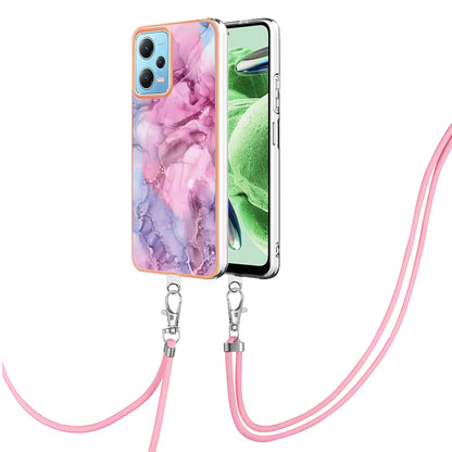YB IMD Series-18 Style E Phone Case for Xiaomi Redmi Note 12 5G (China) / (India) / (Global) / Poco X5 5G , IMD Marble Pattern 2.0mm TPU Cover with Lanyard