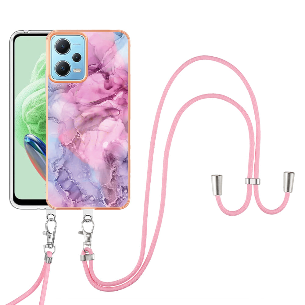 YB IMD Series-18 Style E Phone Case for Xiaomi Redmi Note 12 5G (China) / (India) / (Global) / Poco X5 5G , IMD Marble Pattern 2.0mm TPU Cover with Lanyard
