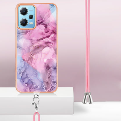 YB IMD Series-18 Style E Phone Case for Xiaomi Redmi Note 12 5G (China) / (India) / (Global) / Poco X5 5G , IMD Marble Pattern 2.0mm TPU Cover with Lanyard