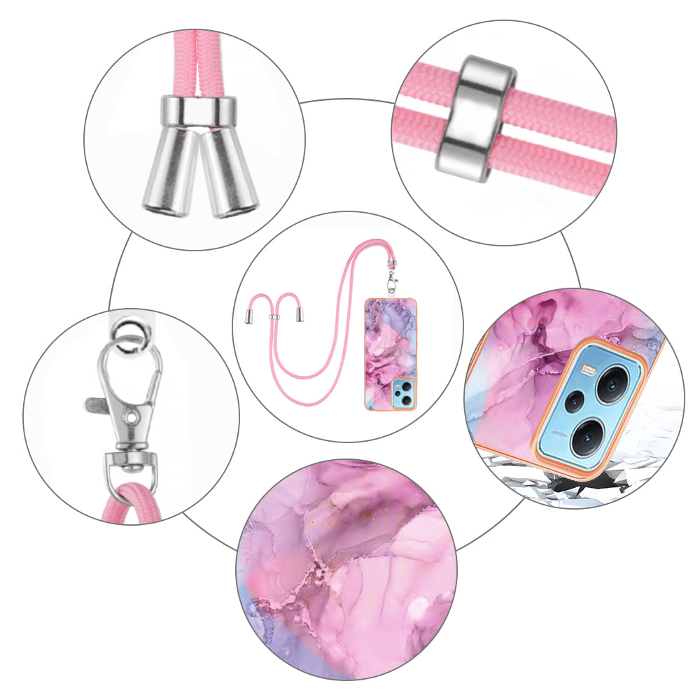 YB IMD Series-18 Style E Phone Case for Xiaomi Redmi Note 12 5G (China) / (India) / (Global) / Poco X5 5G , IMD Marble Pattern 2.0mm TPU Cover with Lanyard