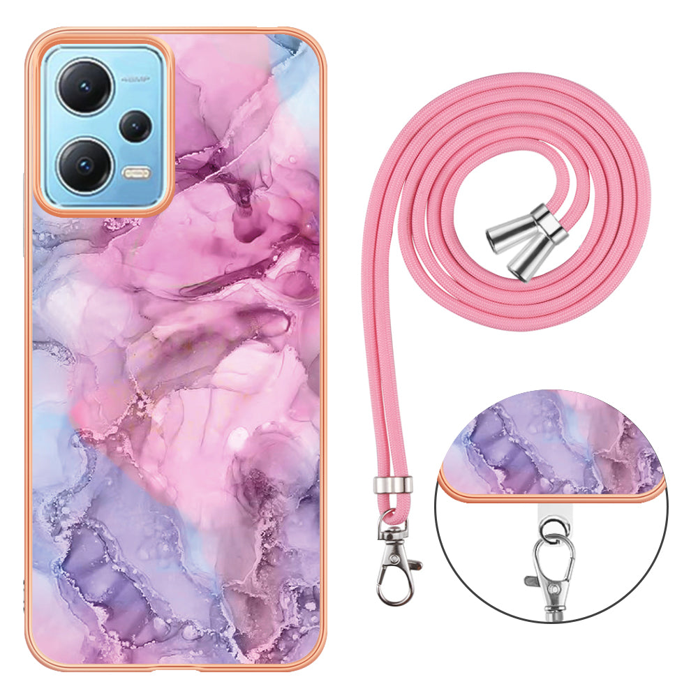 YB IMD Series-18 Style E Phone Case for Xiaomi Redmi Note 12 5G (China) / (India) / (Global) / Poco X5 5G , IMD Marble Pattern 2.0mm TPU Cover with Lanyard