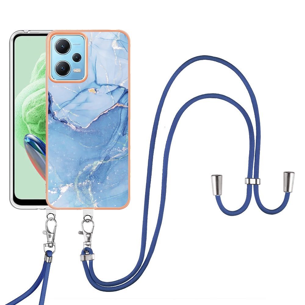 YB IMD Series-18 Style E Phone Case for Xiaomi Redmi Note 12 5G (China) / (India) / (Global) / Poco X5 5G , IMD Marble Pattern 2.0mm TPU Cover with Lanyard