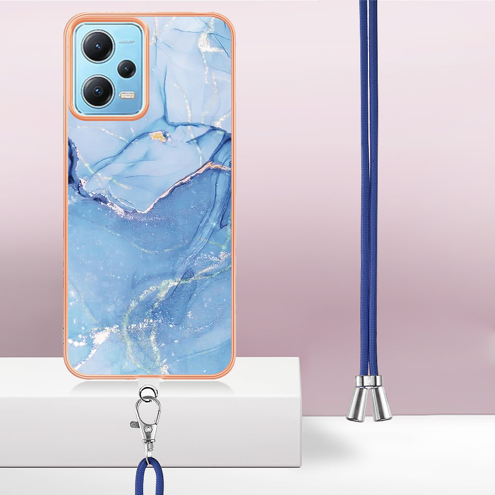 YB IMD Series-18 Style E Phone Case for Xiaomi Redmi Note 12 5G (China) / (India) / (Global) / Poco X5 5G , IMD Marble Pattern 2.0mm TPU Cover with Lanyard