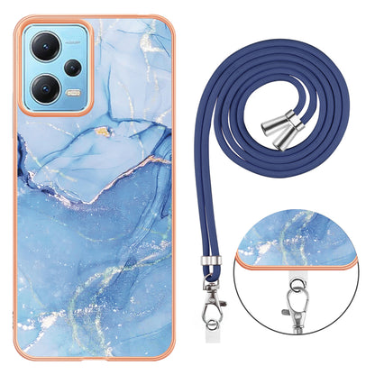 YB IMD Series-18 Style E Phone Case for Xiaomi Redmi Note 12 5G (China) / (India) / (Global) / Poco X5 5G , IMD Marble Pattern 2.0mm TPU Cover with Lanyard