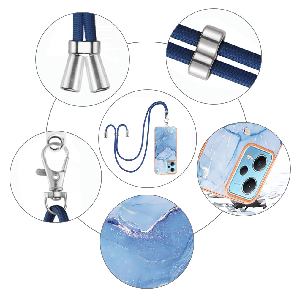 YB IMD Series-18 Style E Phone Case for Xiaomi Redmi Note 12 5G (China) / (India) / (Global) / Poco X5 5G , IMD Marble Pattern 2.0mm TPU Cover with Lanyard