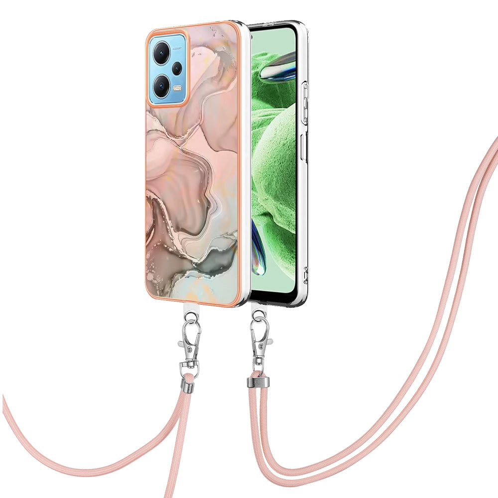 YB IMD Series-18 Style E Phone Case for Xiaomi Redmi Note 12 5G (China) / (India) / (Global) / Poco X5 5G , IMD Marble Pattern 2.0mm TPU Cover with Lanyard