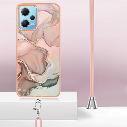 YB IMD Series-18 Style E Phone Case for Xiaomi Redmi Note 12 5G (China) / (India) / (Global) / Poco X5 5G , IMD Marble Pattern 2.0mm TPU Cover with Lanyard