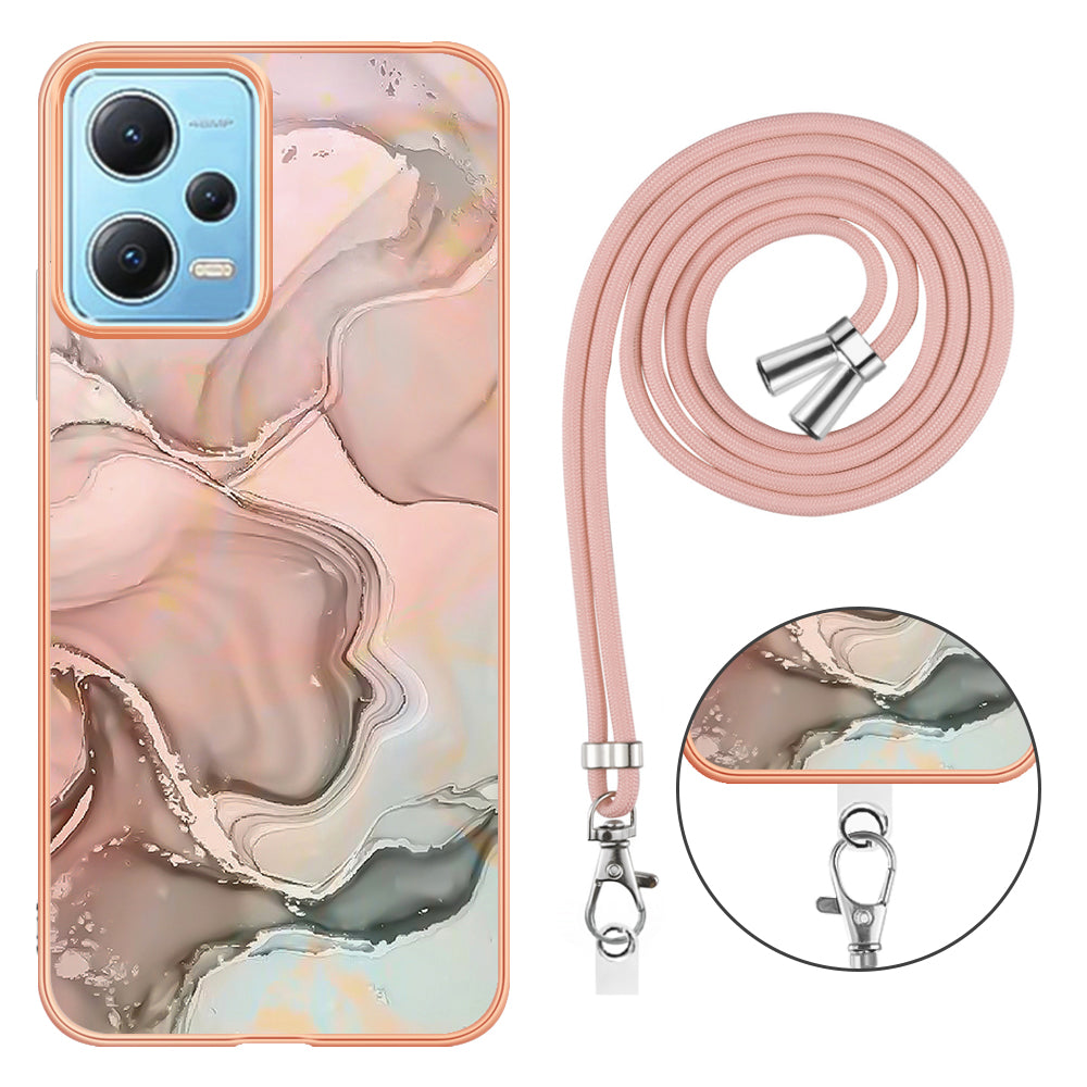 YB IMD Series-18 Style E Phone Case for Xiaomi Redmi Note 12 5G (China) / (India) / (Global) / Poco X5 5G , IMD Marble Pattern 2.0mm TPU Cover with Lanyard