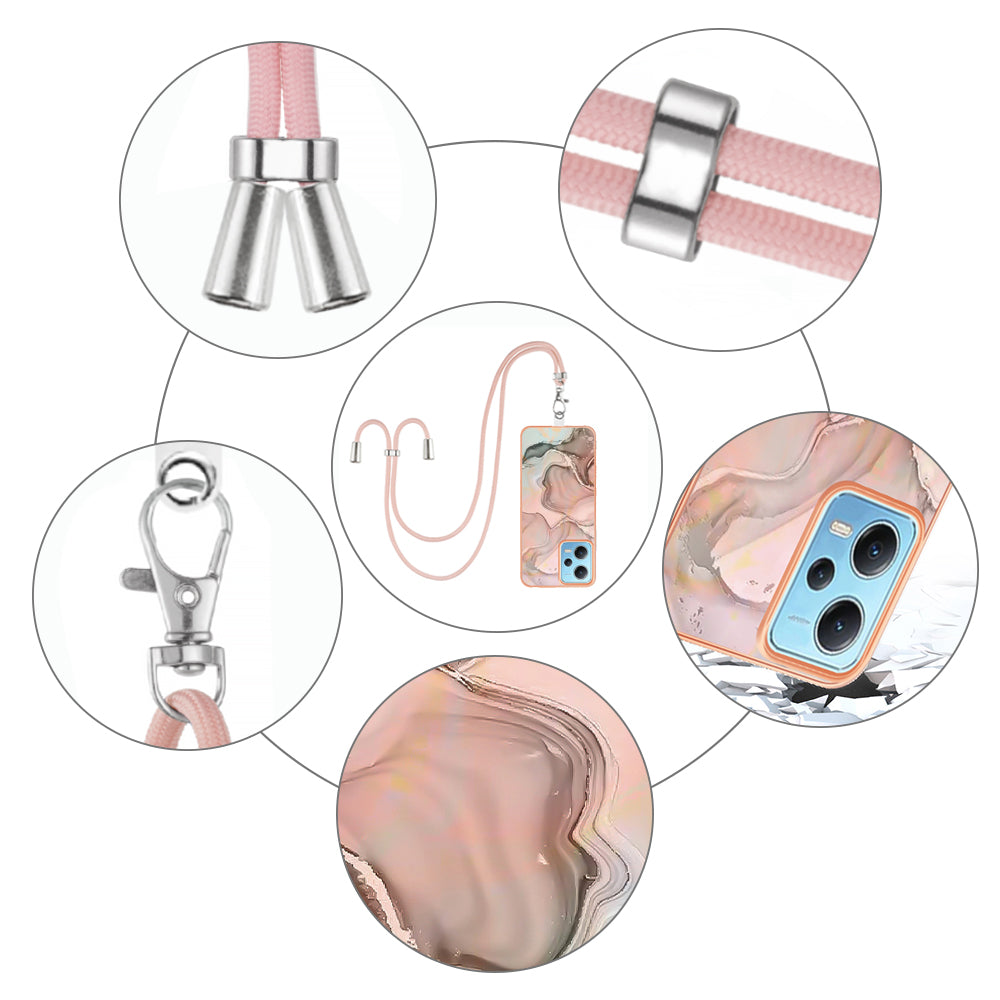 YB IMD Series-18 Style E Phone Case for Xiaomi Redmi Note 12 5G (China) / (India) / (Global) / Poco X5 5G , IMD Marble Pattern 2.0mm TPU Cover with Lanyard