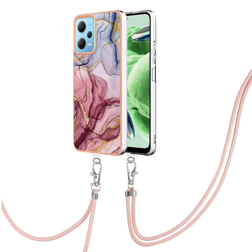 YB IMD Series-18 Style E Phone Case for Xiaomi Redmi Note 12 5G (China) / (India) / (Global) / Poco X5 5G , IMD Marble Pattern 2.0mm TPU Cover with Lanyard