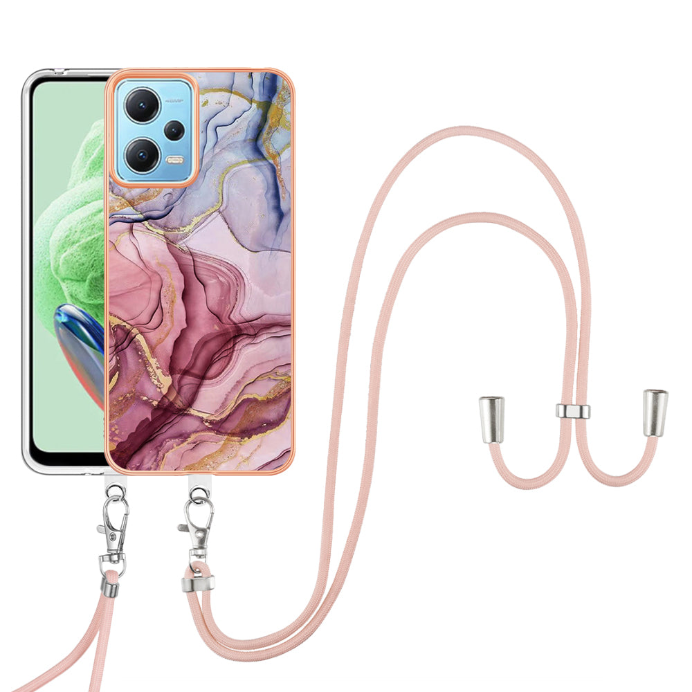 YB IMD Series-18 Style E Phone Case for Xiaomi Redmi Note 12 5G (China) / (India) / (Global) / Poco X5 5G , IMD Marble Pattern 2.0mm TPU Cover with Lanyard