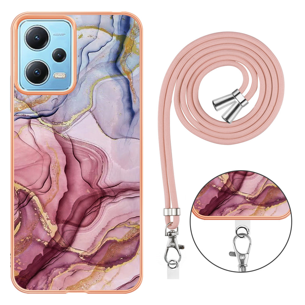 YB IMD Series-18 Style E Phone Case for Xiaomi Redmi Note 12 5G (China) / (India) / (Global) / Poco X5 5G , IMD Marble Pattern 2.0mm TPU Cover with Lanyard