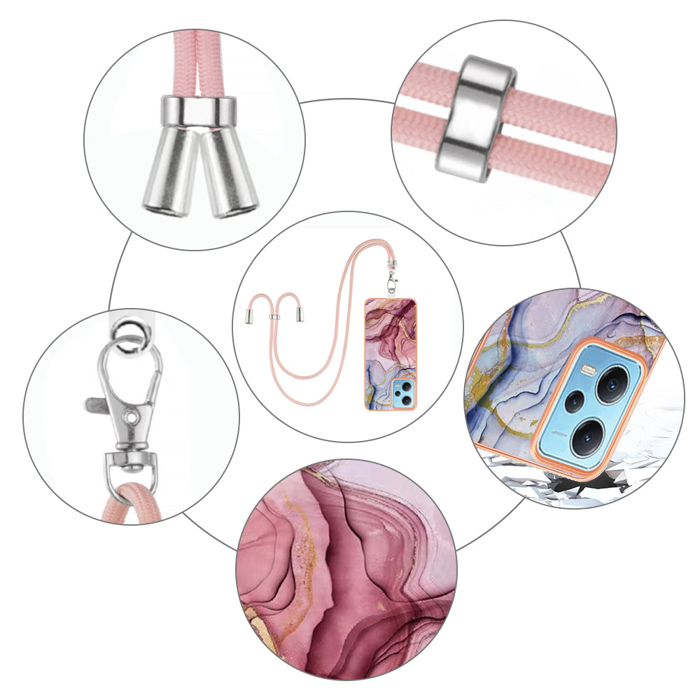 YB IMD Series-18 Style E Phone Case for Xiaomi Redmi Note 12 5G (China) / (India) / (Global) / Poco X5 5G , IMD Marble Pattern 2.0mm TPU Cover with Lanyard