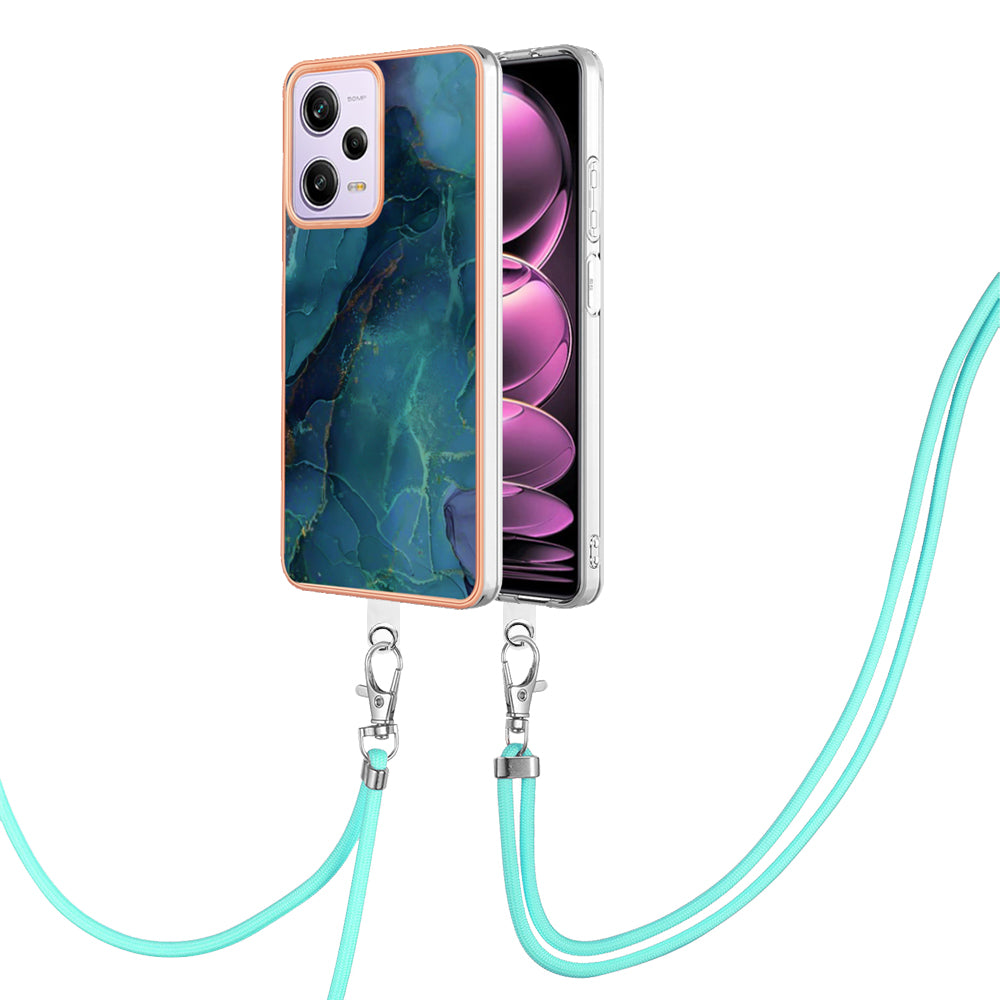 YB IMD Series-18 Style E Marble Pattern Phone Case for Xiaomi Redmi Note 12 Pro 5G / Note 12 Pro Speed 5G / Poco X5 Pro 5G , 2.0mm TPU IMD Cover with Lanyard