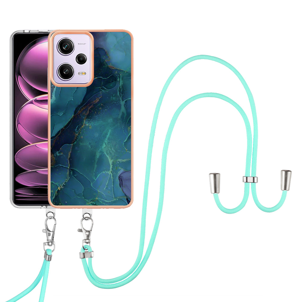 YB IMD Series-18 Style E Marble Pattern Phone Case for Xiaomi Redmi Note 12 Pro 5G / Note 12 Pro Speed 5G / Poco X5 Pro 5G , 2.0mm TPU IMD Cover with Lanyard