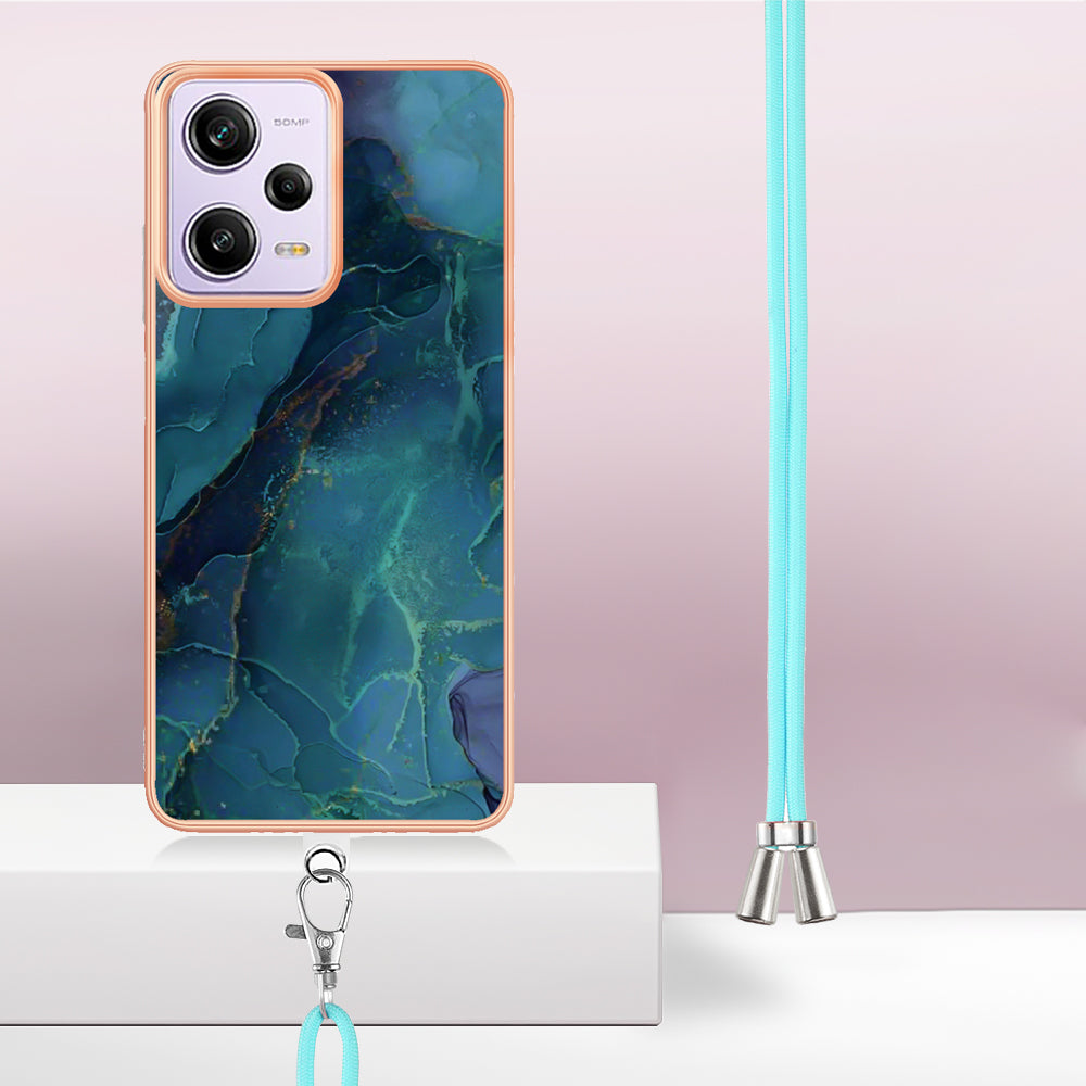 YB IMD Series-18 Style E Marble Pattern Phone Case for Xiaomi Redmi Note 12 Pro 5G / Note 12 Pro Speed 5G / Poco X5 Pro 5G , 2.0mm TPU IMD Cover with Lanyard
