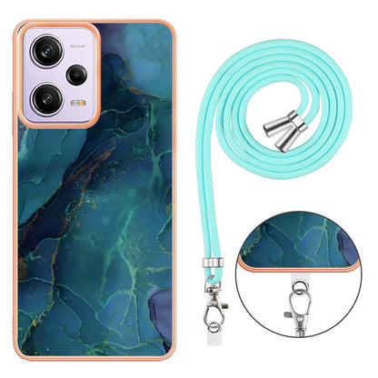 YB IMD Series-18 Style E Marble Pattern Phone Case for Xiaomi Redmi Note 12 Pro 5G / Note 12 Pro Speed 5G / Poco X5 Pro 5G , 2.0mm TPU IMD Cover with Lanyard