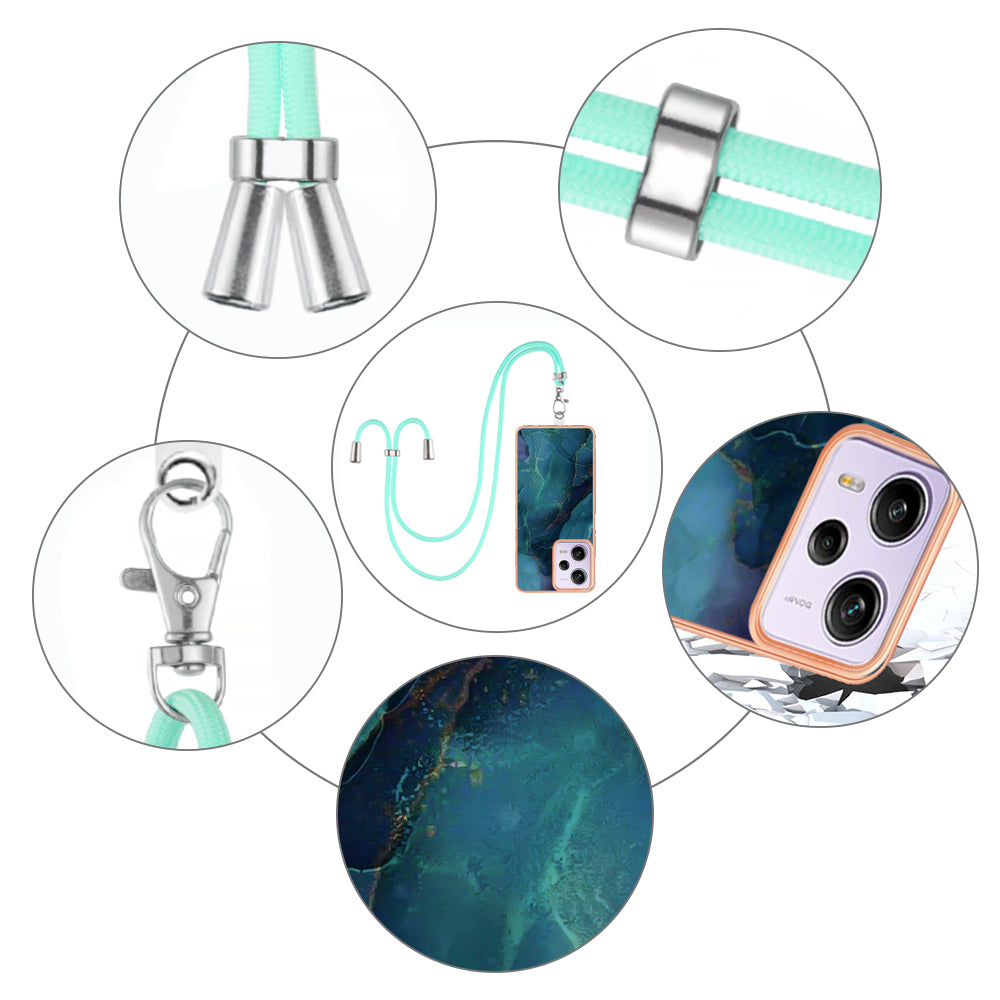 YB IMD Series-18 Style E Marble Pattern Phone Case for Xiaomi Redmi Note 12 Pro 5G / Note 12 Pro Speed 5G / Poco X5 Pro 5G , 2.0mm TPU IMD Cover with Lanyard