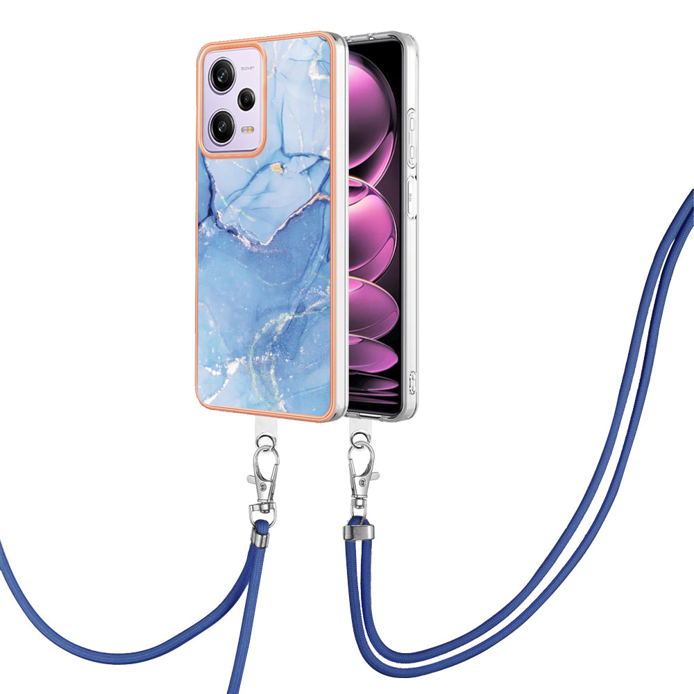 YB IMD Series-18 Style E Marble Pattern Phone Case for Xiaomi Redmi Note 12 Pro 5G / Note 12 Pro Speed 5G / Poco X5 Pro 5G , 2.0mm TPU IMD Cover with Lanyard