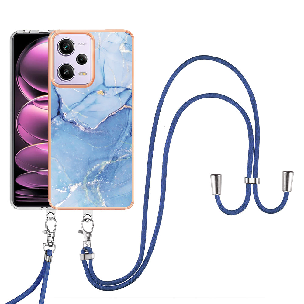 YB IMD Series-18 Style E Marble Pattern Phone Case for Xiaomi Redmi Note 12 Pro 5G / Note 12 Pro Speed 5G / Poco X5 Pro 5G , 2.0mm TPU IMD Cover with Lanyard