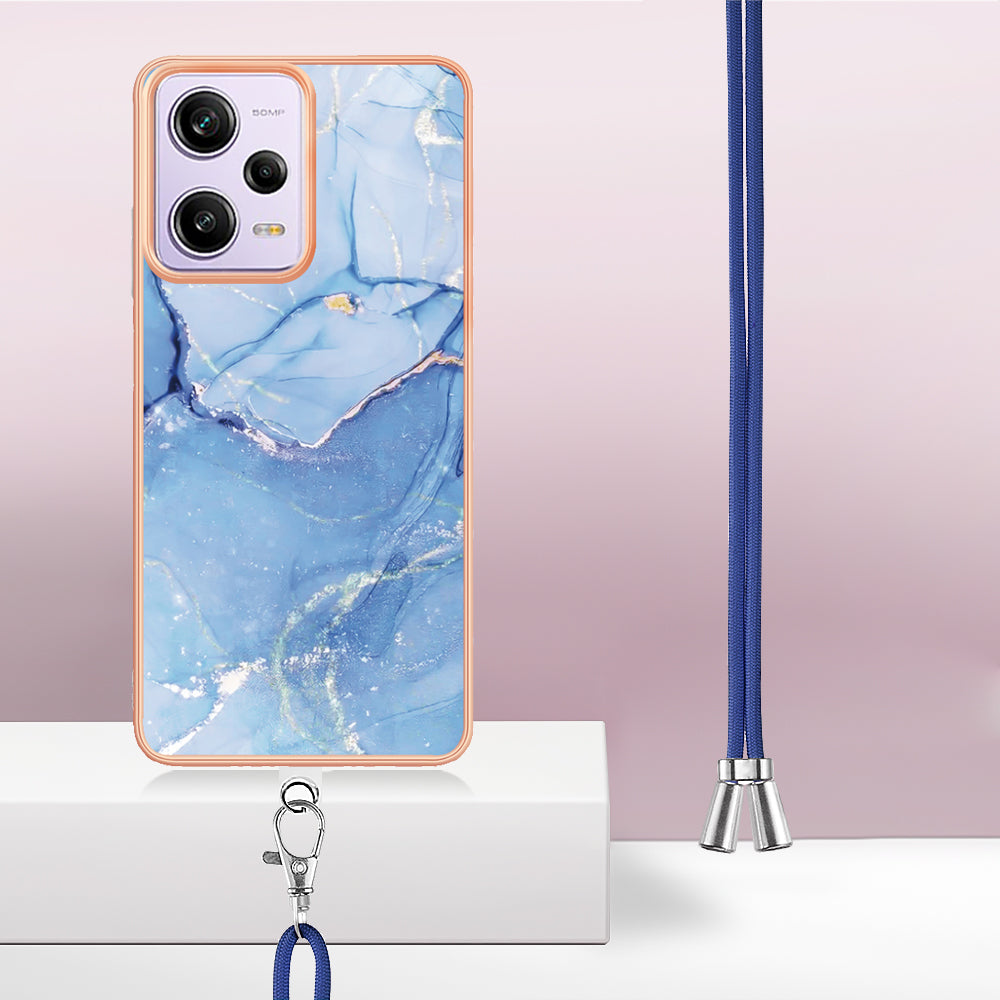 YB IMD Series-18 Style E Marble Pattern Phone Case for Xiaomi Redmi Note 12 Pro 5G / Note 12 Pro Speed 5G / Poco X5 Pro 5G , 2.0mm TPU IMD Cover with Lanyard