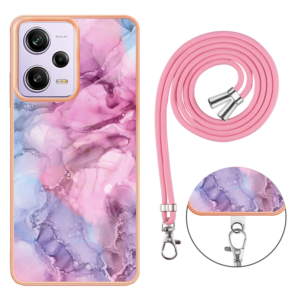 YB IMD Series-18 Style E Marble Pattern Phone Case for Xiaomi Redmi Note 12 Pro 5G / Note 12 Pro Speed 5G / Poco X5 Pro 5G , 2.0mm TPU IMD Cover with Lanyard