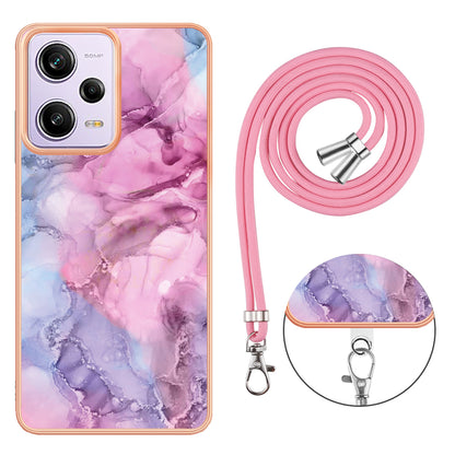 YB IMD Series-18 Style E Marble Pattern Phone Case for Xiaomi Redmi Note 12 Pro 5G / Note 12 Pro Speed 5G / Poco X5 Pro 5G , 2.0mm TPU IMD Cover with Lanyard