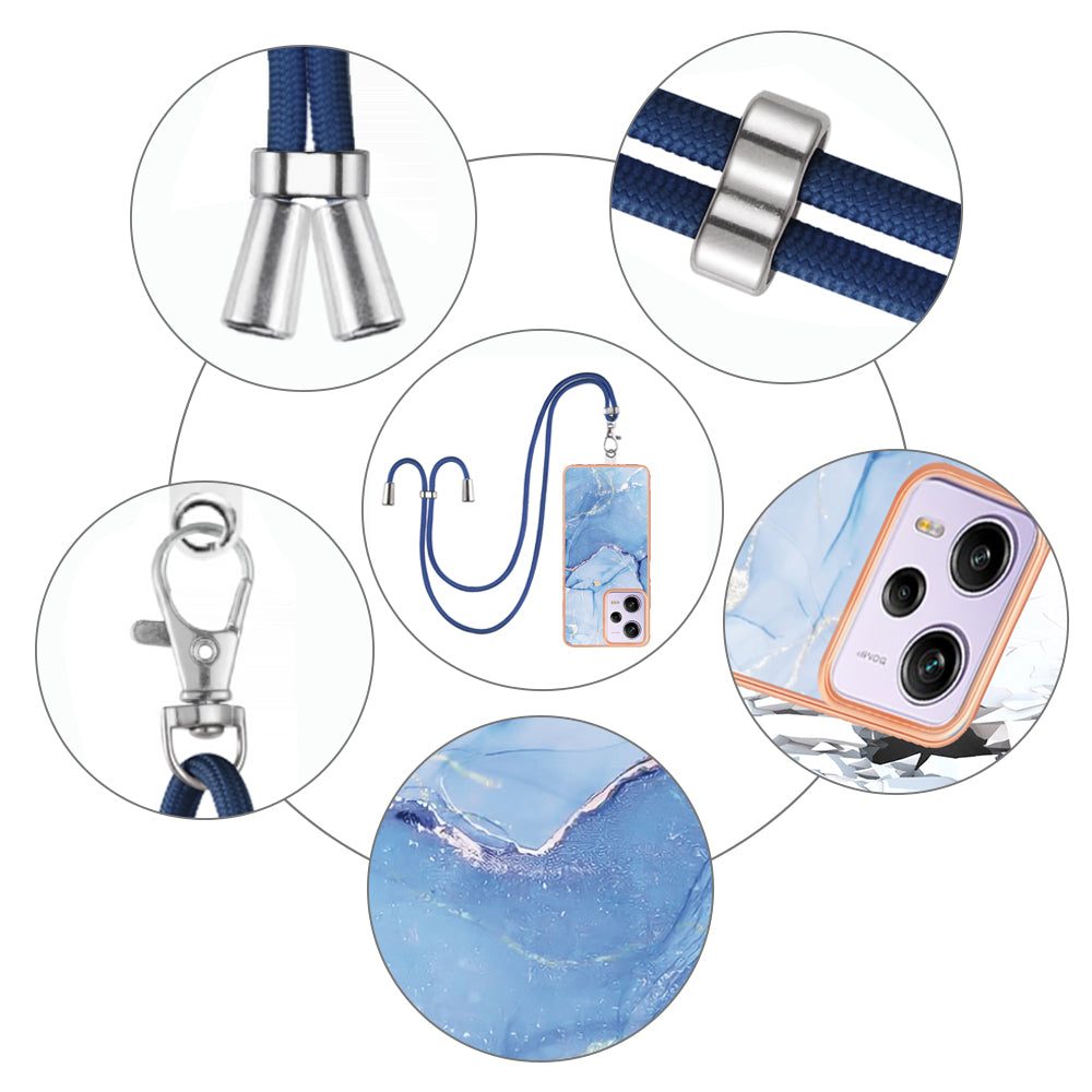 YB IMD Series-18 Style E Marble Pattern Phone Case for Xiaomi Redmi Note 12 Pro 5G / Note 12 Pro Speed 5G / Poco X5 Pro 5G , 2.0mm TPU IMD Cover with Lanyard