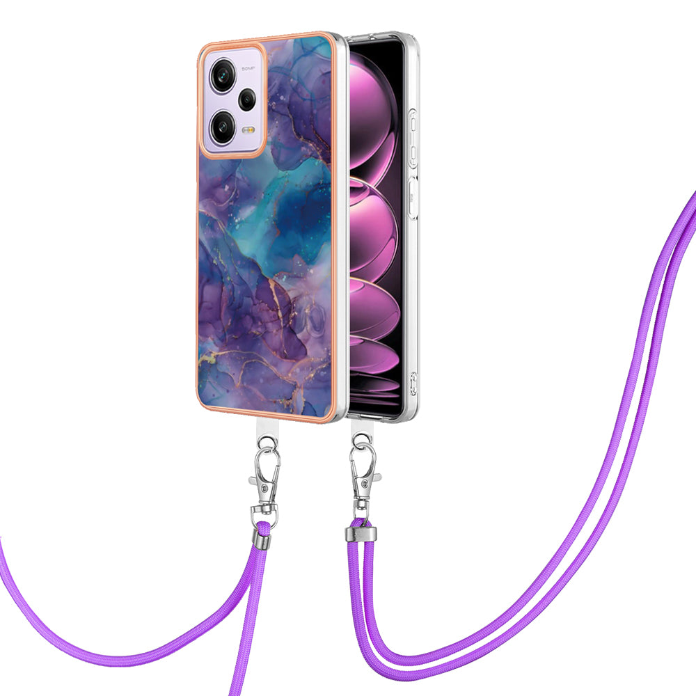 YB IMD Series-18 Style E Marble Pattern Phone Case for Xiaomi Redmi Note 12 Pro 5G / Note 12 Pro Speed 5G / Poco X5 Pro 5G , 2.0mm TPU IMD Cover with Lanyard