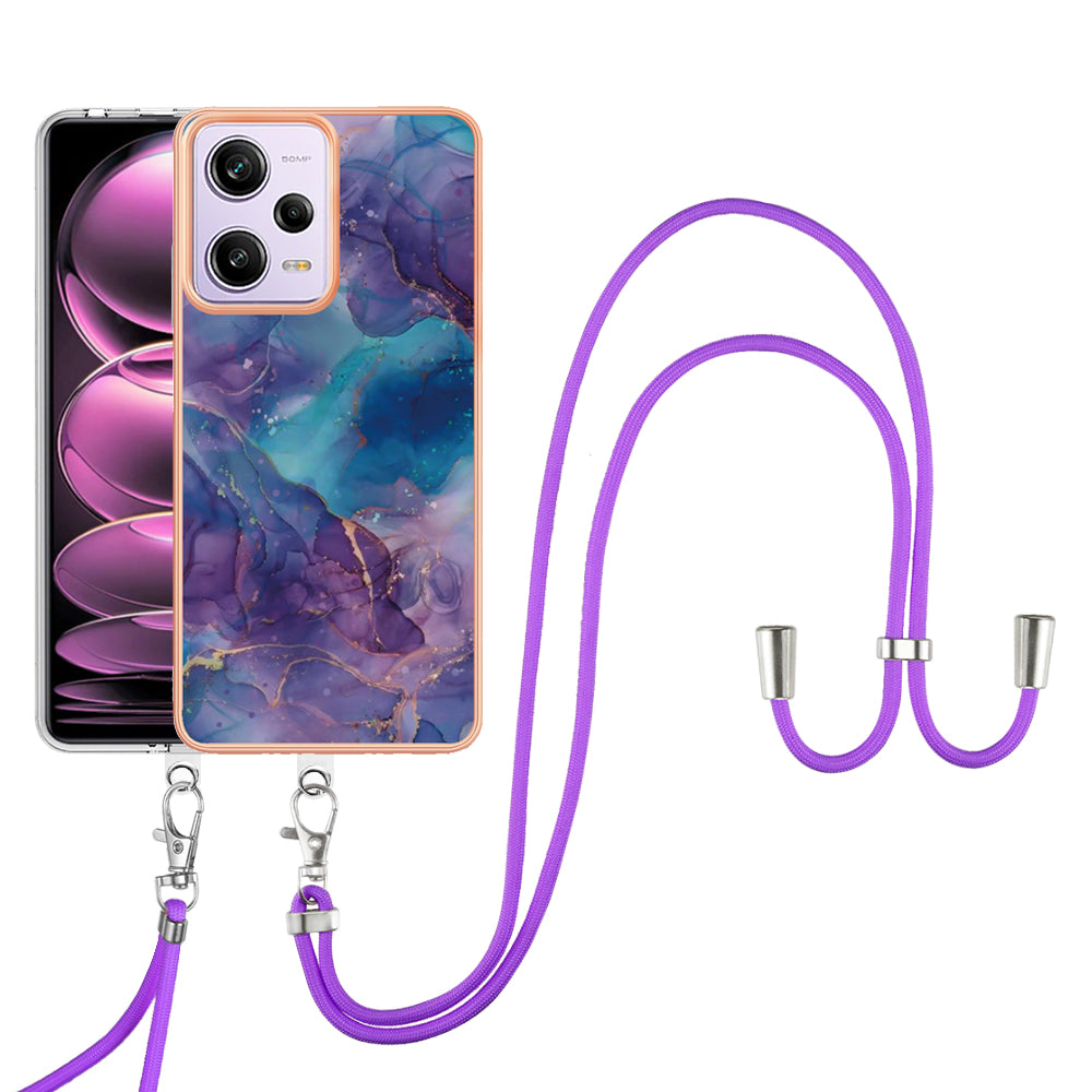 YB IMD Series-18 Style E Marble Pattern Phone Case for Xiaomi Redmi Note 12 Pro 5G / Note 12 Pro Speed 5G / Poco X5 Pro 5G , 2.0mm TPU IMD Cover with Lanyard