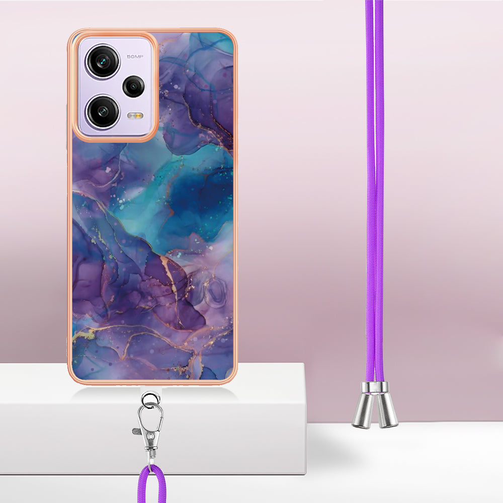 YB IMD Series-18 Style E Marble Pattern Phone Case for Xiaomi Redmi Note 12 Pro 5G / Note 12 Pro Speed 5G / Poco X5 Pro 5G , 2.0mm TPU IMD Cover with Lanyard
