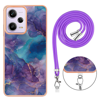 YB IMD Series-18 Style E Marble Pattern Phone Case for Xiaomi Redmi Note 12 Pro 5G / Note 12 Pro Speed 5G / Poco X5 Pro 5G , 2.0mm TPU IMD Cover with Lanyard