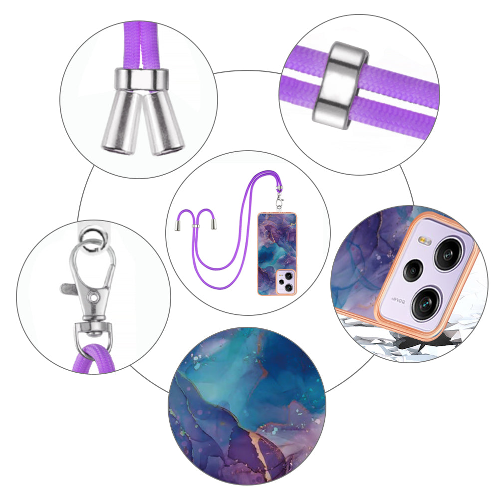 YB IMD Series-18 Style E Marble Pattern Phone Case for Xiaomi Redmi Note 12 Pro 5G / Note 12 Pro Speed 5G / Poco X5 Pro 5G , 2.0mm TPU IMD Cover with Lanyard