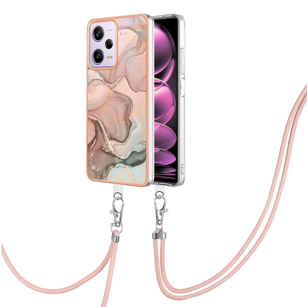 YB IMD Series-18 Style E Marble Pattern Phone Case for Xiaomi Redmi Note 12 Pro 5G / Note 12 Pro Speed 5G / Poco X5 Pro 5G , 2.0mm TPU IMD Cover with Lanyard