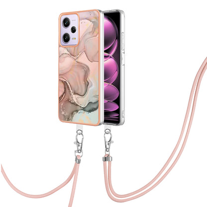 YB IMD Series-18 Style E Marble Pattern Phone Case for Xiaomi Redmi Note 12 Pro 5G / Note 12 Pro Speed 5G / Poco X5 Pro 5G , 2.0mm TPU IMD Cover with Lanyard