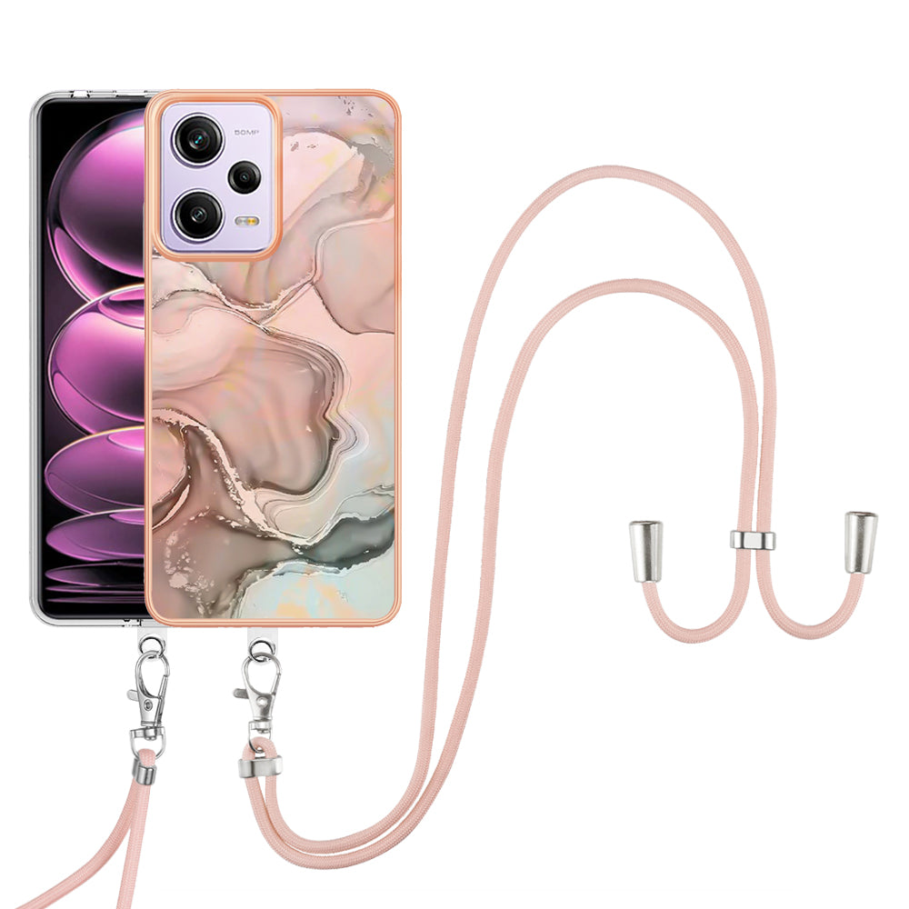 YB IMD Series-18 Style E Marble Pattern Phone Case for Xiaomi Redmi Note 12 Pro 5G / Note 12 Pro Speed 5G / Poco X5 Pro 5G , 2.0mm TPU IMD Cover with Lanyard
