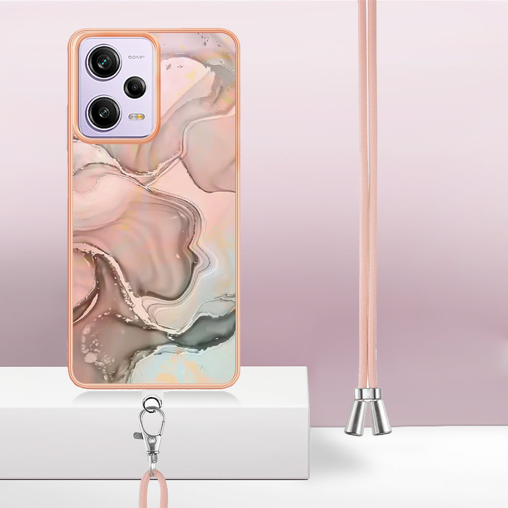 YB IMD Series-18 Style E Marble Pattern Phone Case for Xiaomi Redmi Note 12 Pro 5G / Note 12 Pro Speed 5G / Poco X5 Pro 5G , 2.0mm TPU IMD Cover with Lanyard